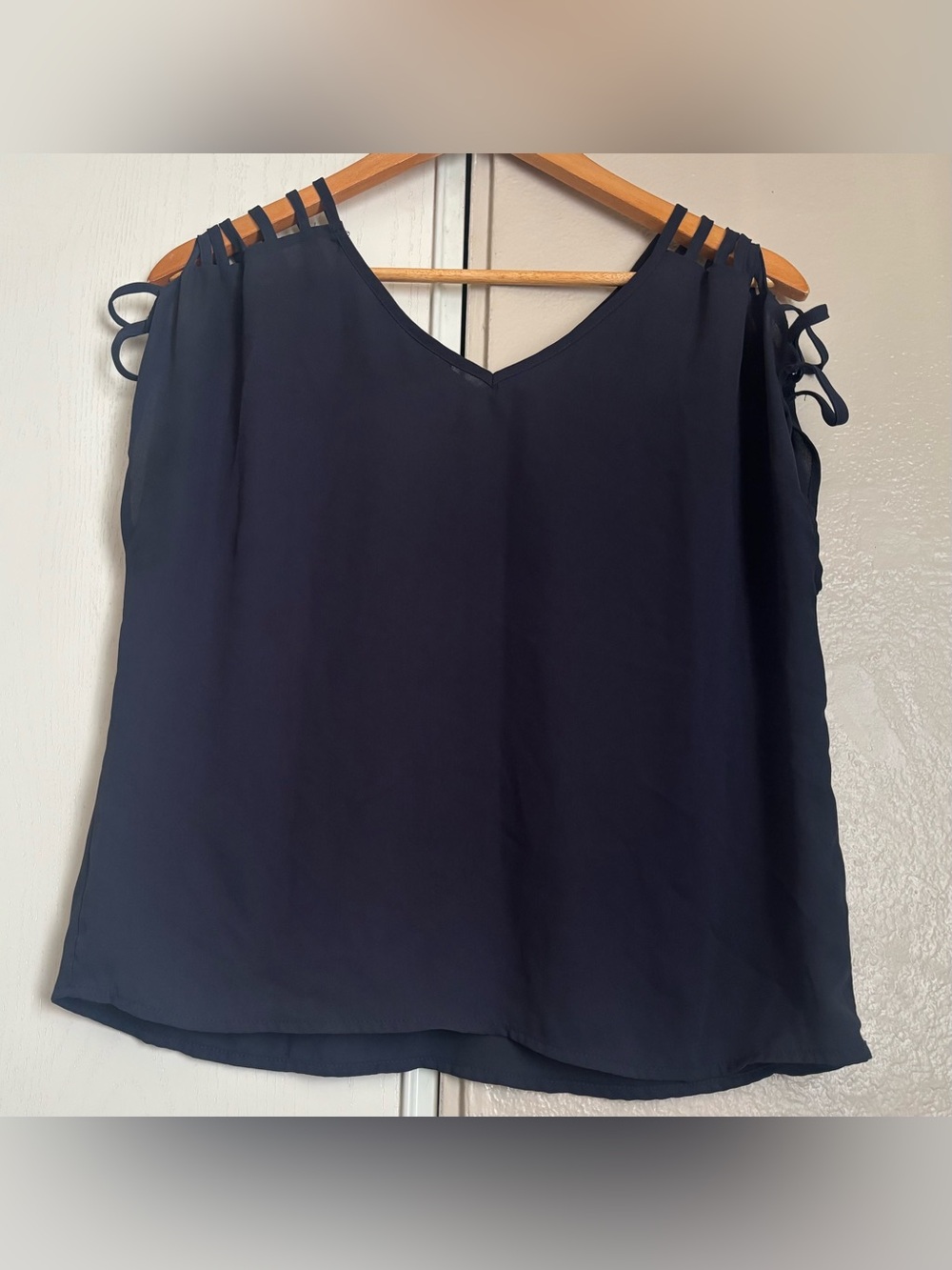 SHEIN Navy Sleeveless V-Neck Blouse with Strappy Shoulder Detail
